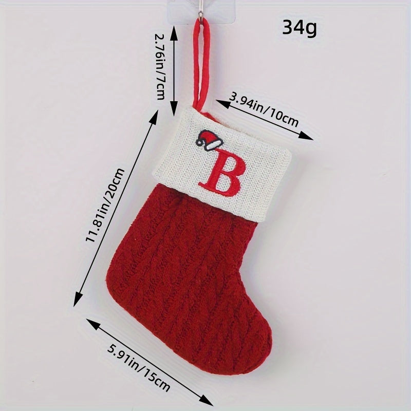 Chaussette de Noël Cheminée Tricot Rouge avec Initiale