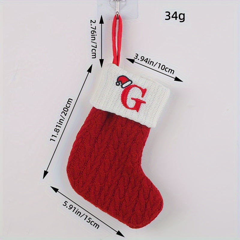 Chaussette de Noël Cheminée Tricot Rouge avec Initiale