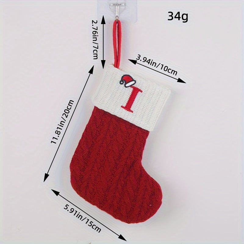 Chaussette de Noël Cheminée Tricot Rouge avec Initiale