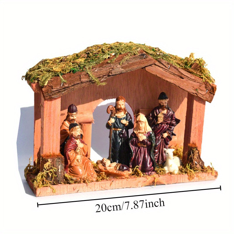 Crèche de Noël avec Étable en Bois