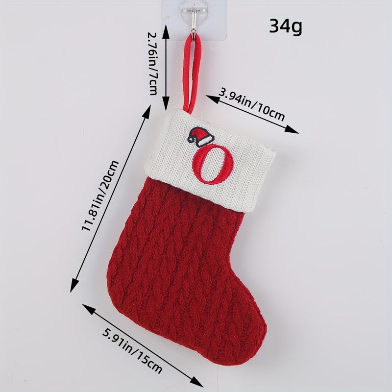 Chaussette de Noël Cheminée Tricot Rouge avec Initiale