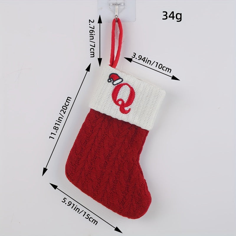 Chaussette de Noël Cheminée Tricot Rouge avec Initiale