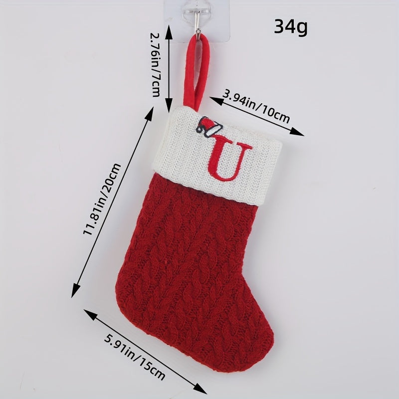 Chaussette de Noël Cheminée Tricot Rouge avec Initiale