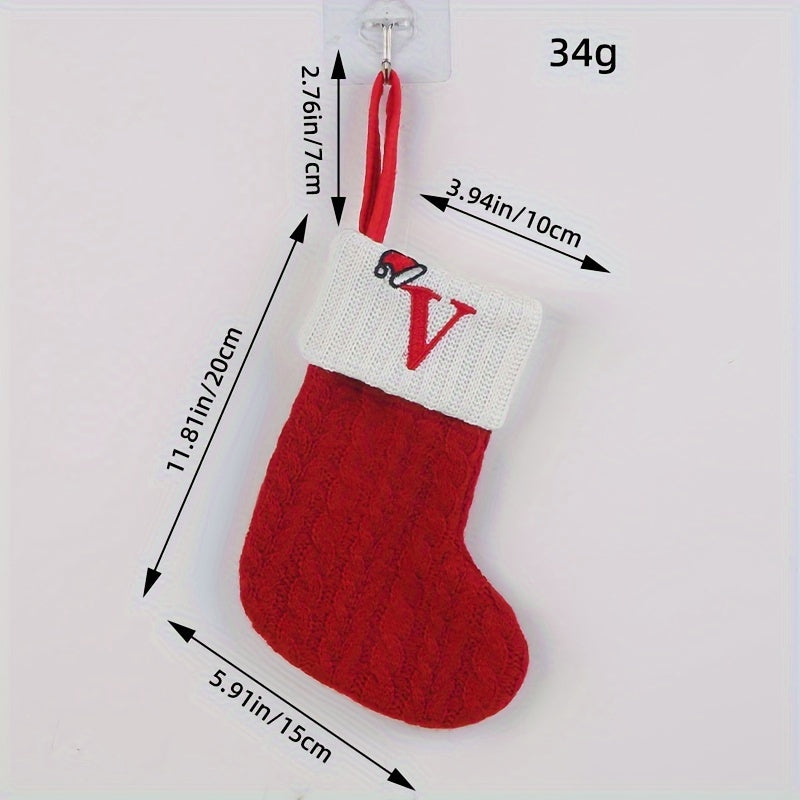 Chaussette de Noël Cheminée Tricot Rouge avec Initiale