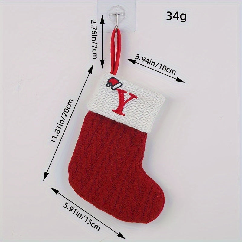 Chaussette de Noël Cheminée Tricot Rouge avec Initiale