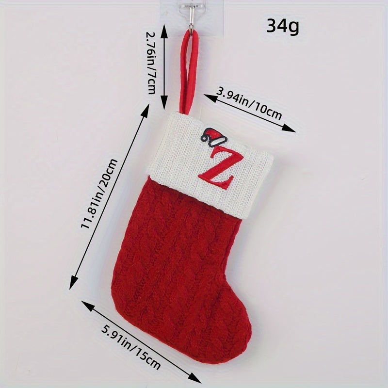 Chaussette de Noël Cheminée Tricot Rouge avec Initiale