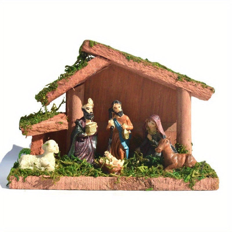 Crèche de Noël avec Étable en Bois