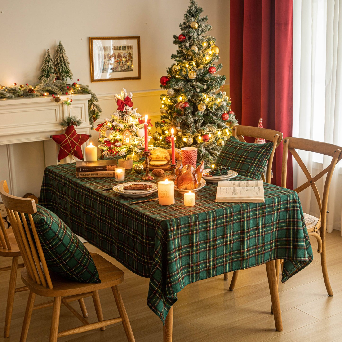 Nappe de Table Noël avec Design Écossais Classique