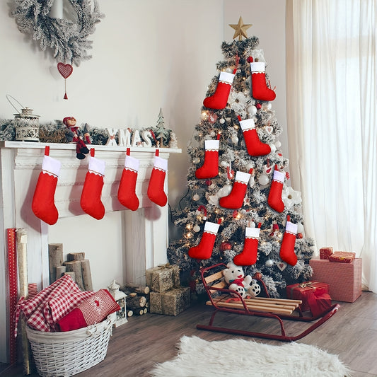 Chaussette De Noël Gothique Avec Manchette Blanche - Ornement 41 Cm Pour Cheminée Et Fêtes Familiales