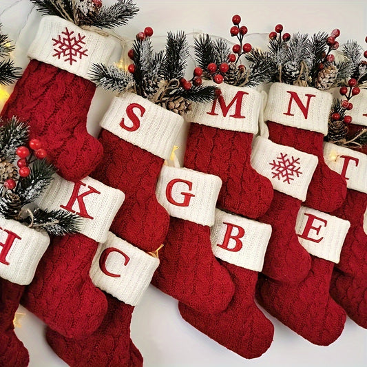 Chaussette de Noël Cheminée Tricot Rouge avec Initiale