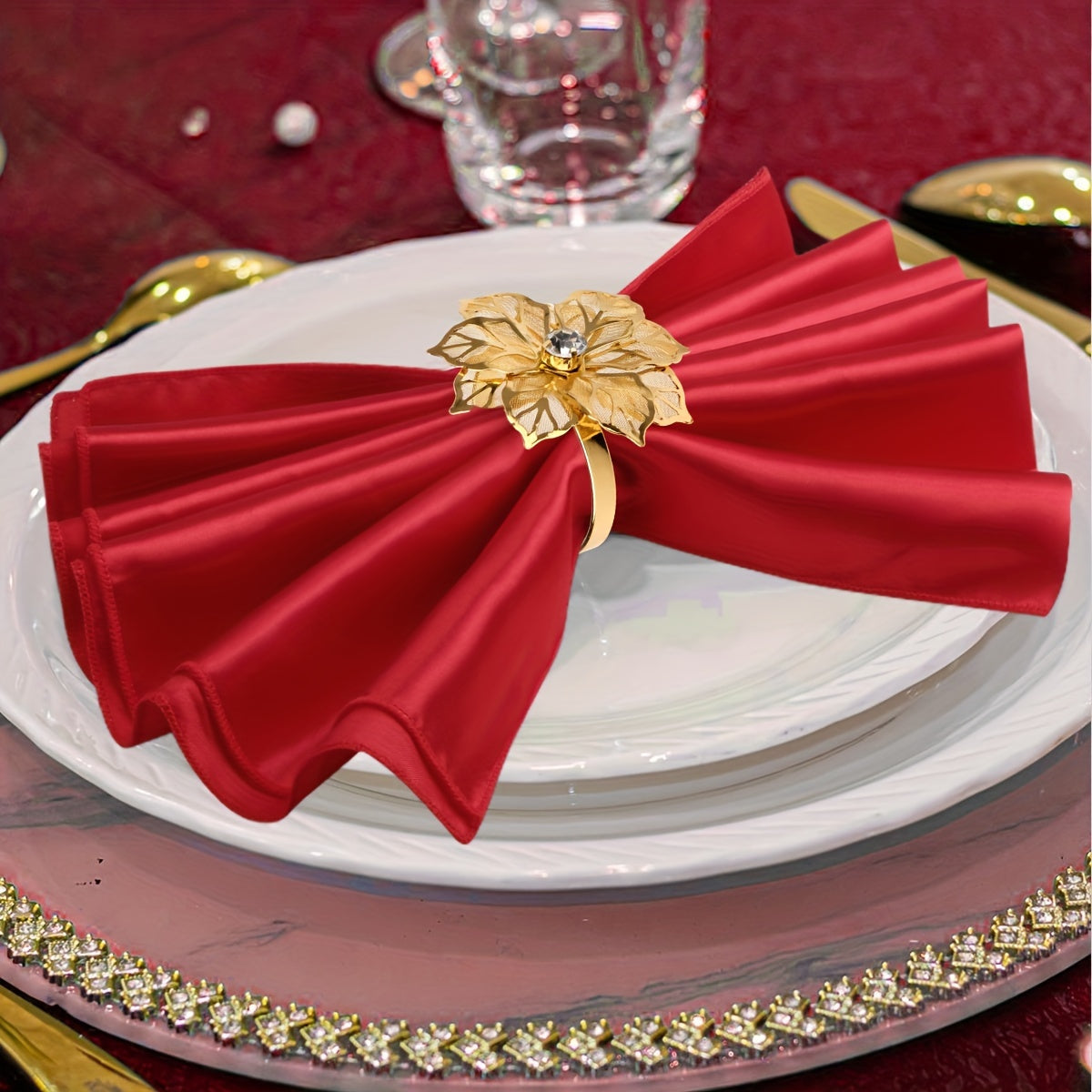 Ronds De Serviette Renne De Noël - Lot De 12 En Métal Doré, Décoration De Table Festive