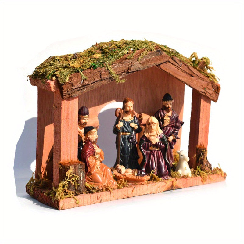 Crèche de Noël avec Étable en Bois