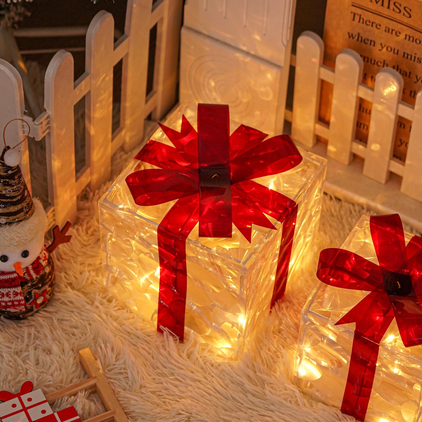 Ensemble de 3 Boîtes Cadeaux de Noël Illuminées