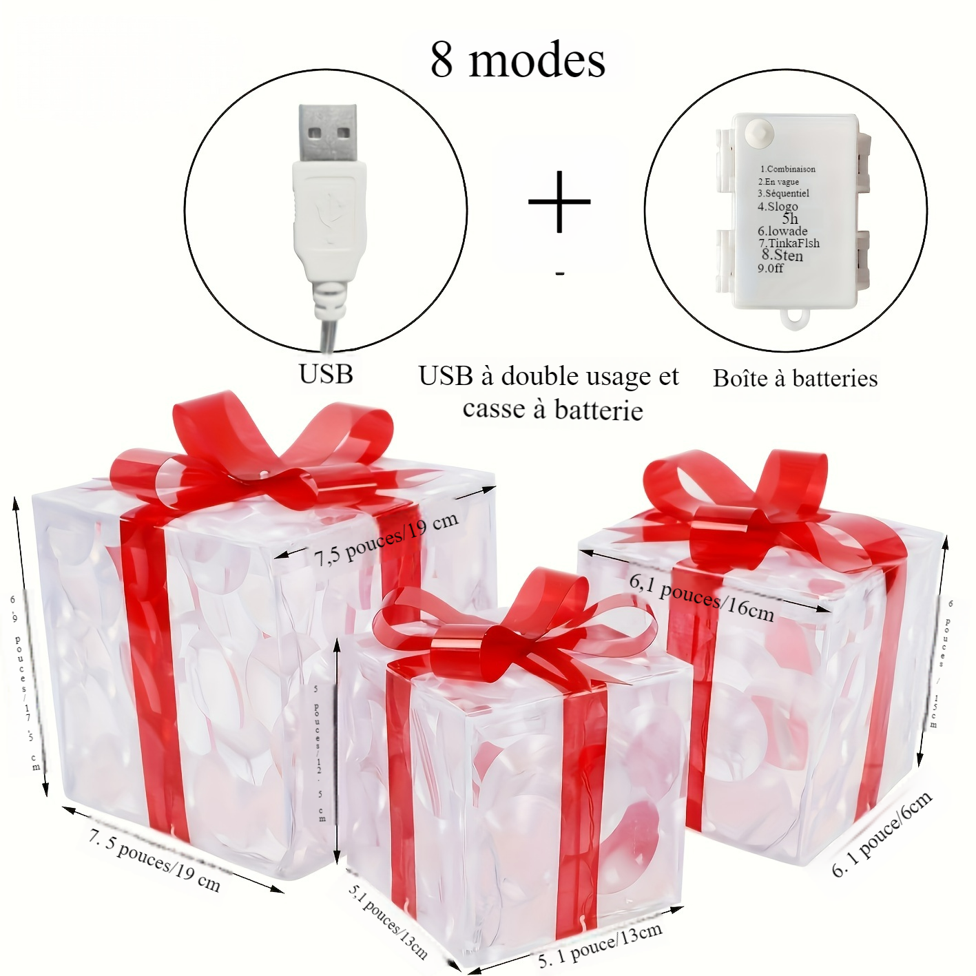 Ensemble de 3 Boîtes Cadeaux de Noël Illuminées