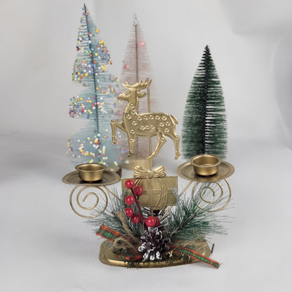Porte-Bougies Doré avec Thème de Noël — deco table Noël